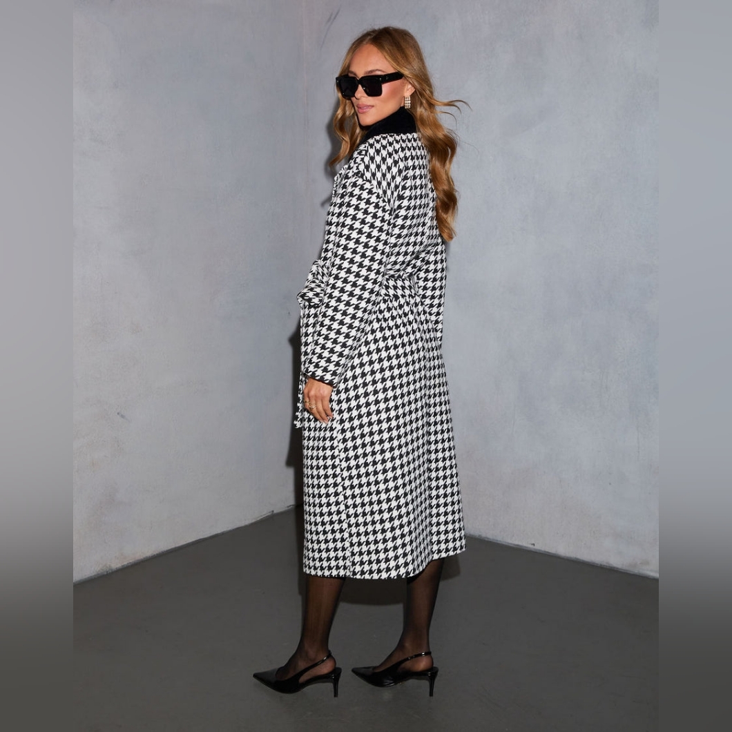 Nwtvici Warm Sugar Houndstooth Faux Fur Collar Coat Black/White Size Small — image 6 of 8